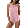 thumbnail image 4 of MGDXOX Women's Halter Neck Tankini Set Ruffled Layered Two Piece Swimsuit Tummy Control Solid Fashion Bathing Suit Pink XXL, 4 of 8
