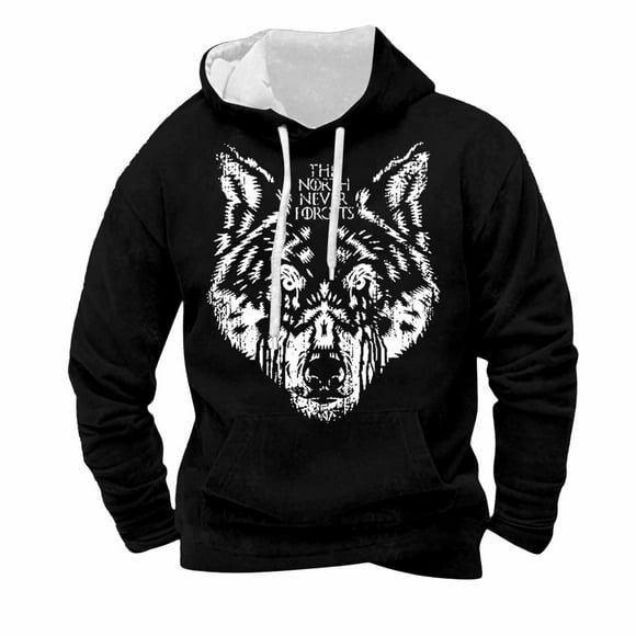 LUOGENLI Hoodies for Men Zip up Navy Blue European Norse Mythology Hooded Retro Casual Printed Hooded Sweatshirt Zipper Hoodies for Men Graphic Anime Black Size XXXXXL