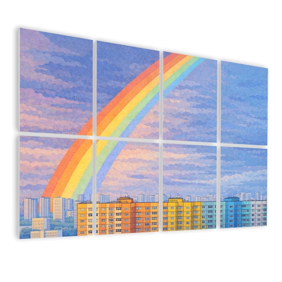 8 Pack Art Acoustic Panels Sound Absorbing large bright rainbow sky city last thunderstorm Decorative Soundproof Wall Panels Self Adhesive for Nursery Game Room Bedroom 48"x32"