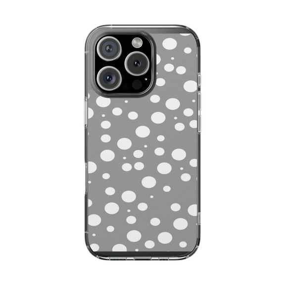 Clear Hybrid Shockproof Case for Apple iPhone 16 PRO - Grey White Bubble Dots Pattern Design