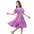 thumbnail image 5 of Dresses for Girls Sizes 11-12 Years Kids Neck Short Sleeves Casual Soild Maxi Fit & Flare Comfortabl Breathable Delicate Daily Purple Sundress, 5 of 7