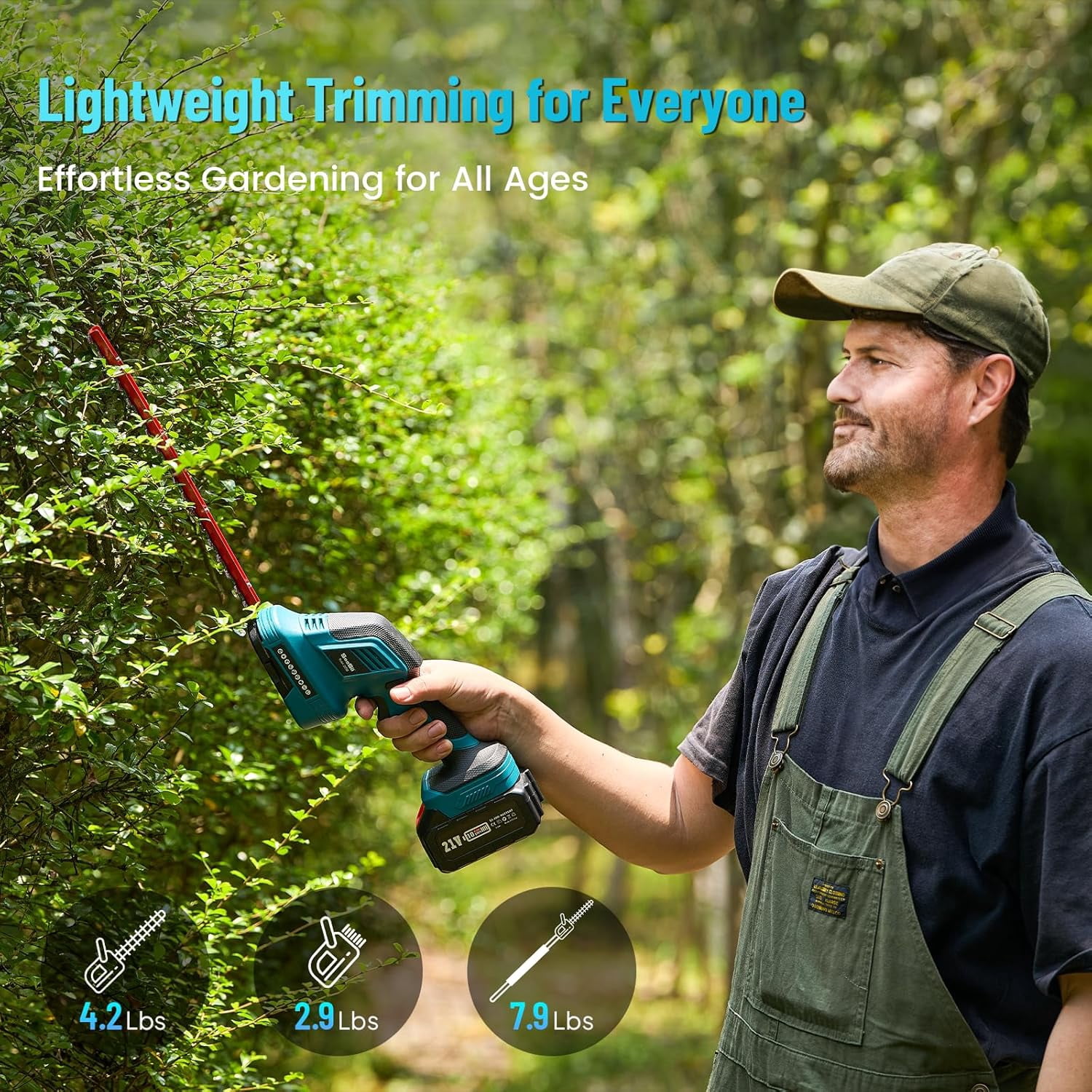 Seesii 3-in-1 Cordless Pole Hedge Trimmer, 21V Electric Hedge & Grass Trimmer with 2*4.0Ah Rechargeable Batteries, 16ft Reach, Extended Pole with 180° Adjustable Angle for High Shrubs, Bush and Grass