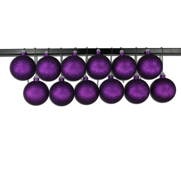 12 Pack 100mm 4" Purple Glitter Ball Ornament with Wire
