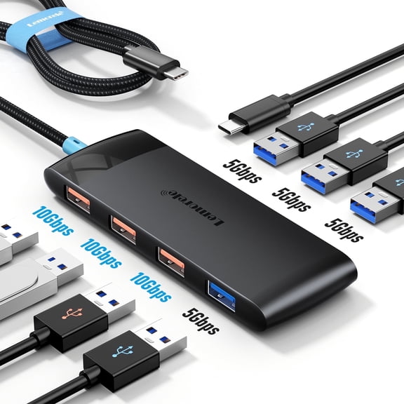Lemorele USB C Hub, USB C to USB A Adapter with Power Delivery, 3 USB-A 3.2 10Gbps 4 USB-A 3.0 5Gbps Data Ports,20CM Cable