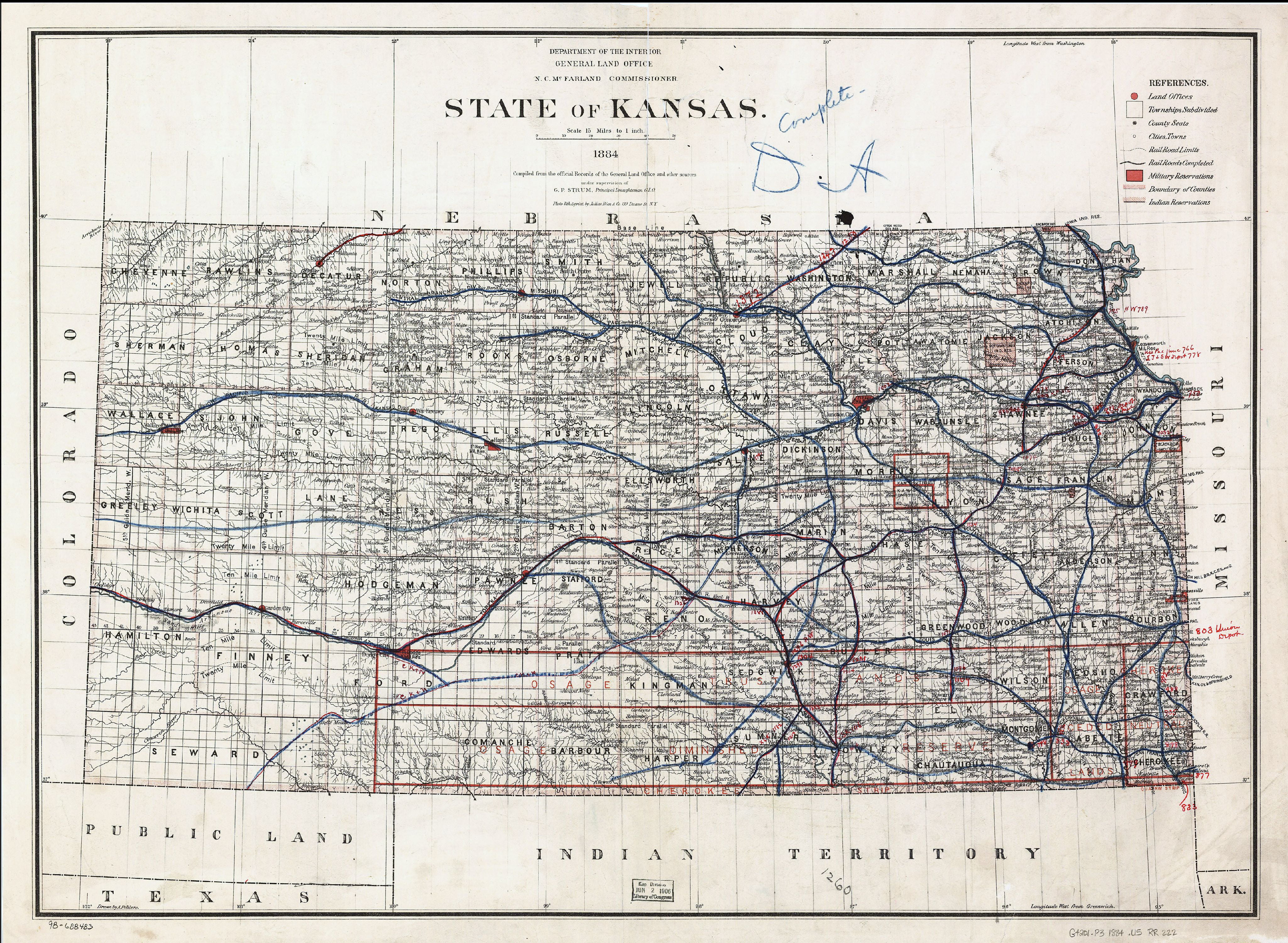 Large Detailed Old Map Of Kansas State With Railroads Poster X ...