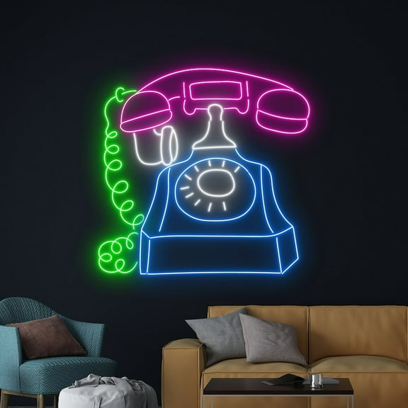 Handmadetneonsign Telephone Neon Sign, Retro Telephone Wall Art Decor, Home Room Wall Decor