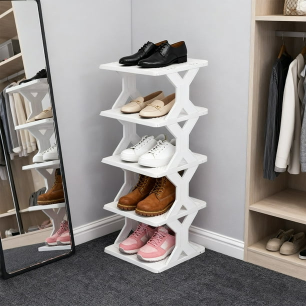Space Saving Corner Shoe Rack Plastic Organizer for Entryway Storage Cabinet 1-Piece