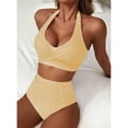 thumbnail image 5 of Women's High Waisted 2 Piece Bikini Sets Halter Swimsuits Striped Bathing Suit Summer Beach Swimwear 2026 Yellow M, 5 of 6