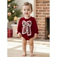 thumbnail image 6 of Rdhnmea Newborn Baby Girl Velvet Christmas Romper Loose Fit Decorative Bow Bubble Bodysuit Long Sleeve Xmas Jumpsuit Infant Fall Winter Clothes, 6 of 9