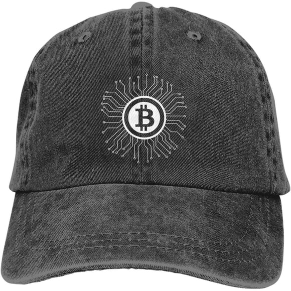 Bitcoin Logo Bitcoin Sign Hat Distressed Cotton Washed Baseball Cap Black Funny Denim Hats Unisex Adjustable
