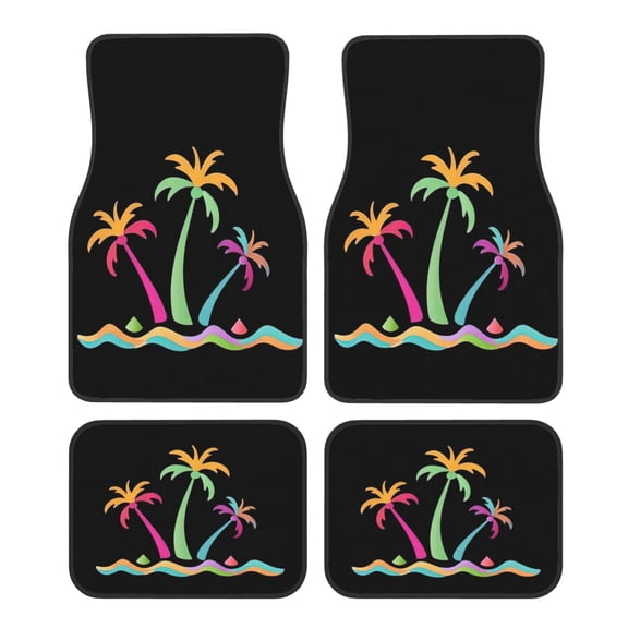 KAKALAD Palm Trees Colorful Car Floor Mats 4PC Set Carpet Protection, Universal Fit for Car SUV VA & Truck, Vehicle Front & Rear