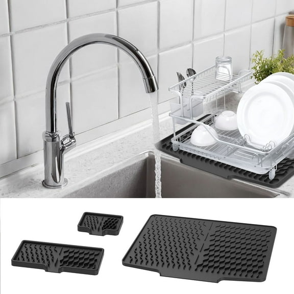 Ikoopy 3Pcs Silicone Dish Drying Mat Soap Draining Mat Non Slip Silicone Drainer Pad Heat Resistant Drying Pad for Kitchen Sink Countertop