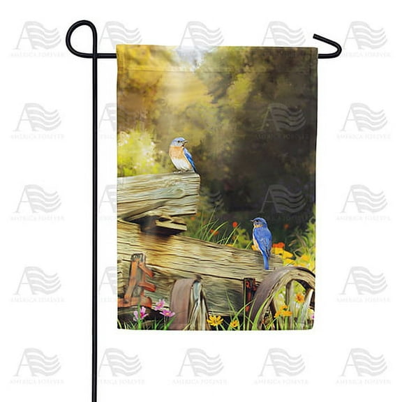 America Forever Spring Bluebird Garden Flag 12.5 x 18 inches Double Sided Summer Bird, Forest, Sunshine, Wildflower - Seasonal Yard Lawn Outdoor Decorative Forest Garden Flag