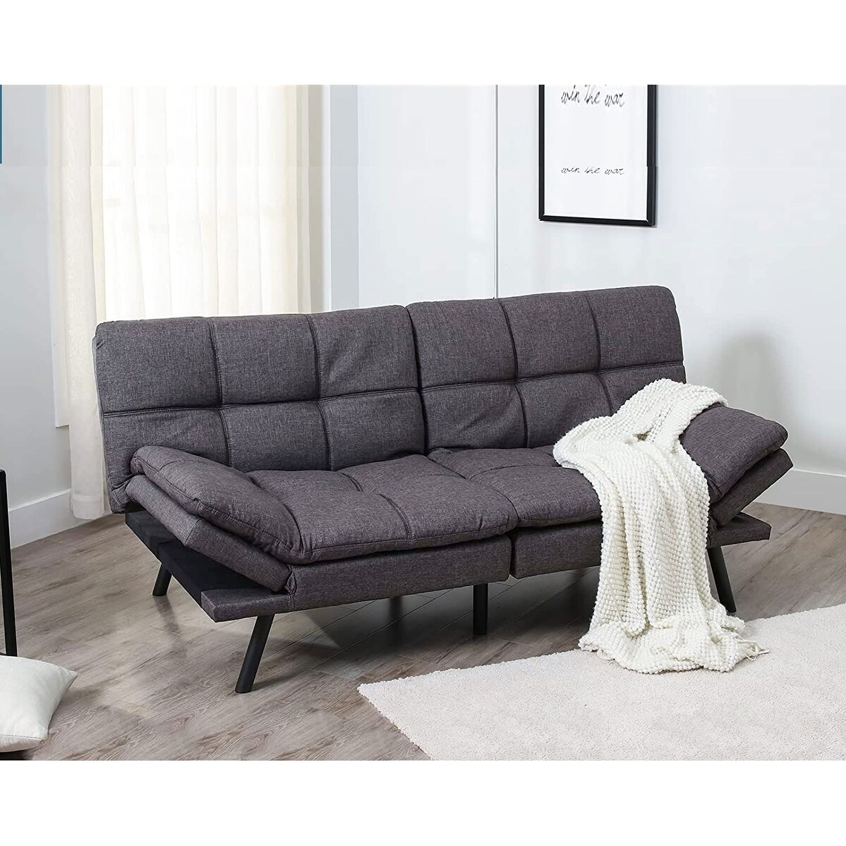 Milemont Linen Upholstered Convertible Folding Futon Sofa Bed for