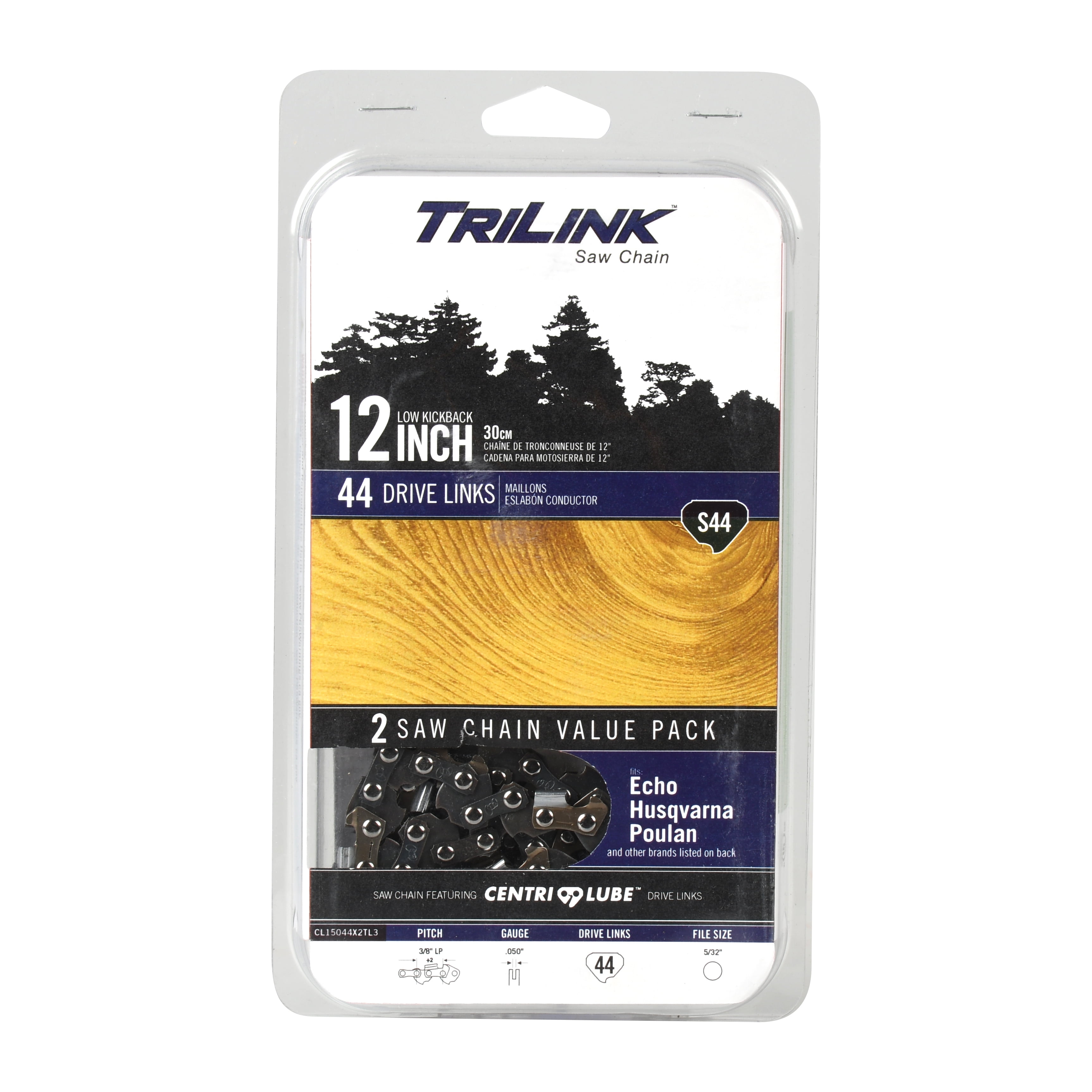 Trilink S44 - 12" 2 Pack Replacement Saw Chain; 44 Drive Links