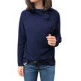 thumbnail image 2 of Baqcunre Womens Hoodies Women's Autumn And Winter Fashion Round Neck Solid Button Long Sleeve Top Women Sweatshirt Fall Outfits Women Trendy Navy S, 2 of 4