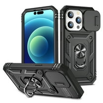 Dteck Case for iPhone 16 Plus with Slide Lens Cover, Shockproof Finger Ring Holder Stand, Military Grade Drop Protection fit Magnetic Car Mount for iPhone 16 Plus,Black