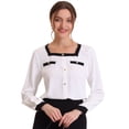 thumbnail image 1 of Blusa de cuello cuadrado elegante de manga larga de color de contraste de camisa de trabajo para mujer blanco XL, 1 of 6