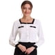 thumbnail image 1 of Blusa de cuello cuadrado elegante de manga larga de color de contraste de camisa de trabajo para mujer blanco XL, 1 of 6