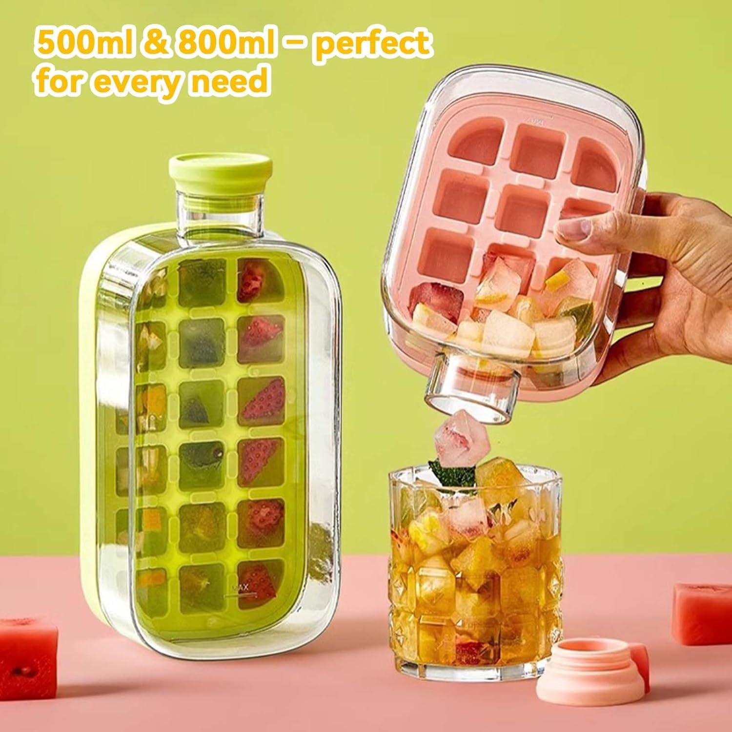 2-in-1 Ice Cube Bottle – Touch-Free Ice Maker with Leak-Proof Water Bottle, Straw & Strap, Portable Silicone Design for Office, Gym & Camping