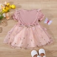 thumbnail image 3 of TiaoBug Baby Girls Rib Knitted Flower Dress Birthday Princess Tulle Lace Dress Christening Outfits Pink-A 18-24 Months, 3 of 6