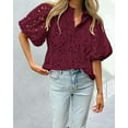 thumbnail image 3 of PRETTYGARDEN Women's Summer Tops Dressy Casual Short Lantern Sleeve V Neck Buttons Hollow Out Lace Embroidered Blouses Shirts, 3 of 9