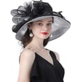 thumbnail image 2 of Women's Derby Church Hat Bridal Tea Party Wedding Party Sun Hat with Detachable Hat Flower as Fascinators, 2 of 5