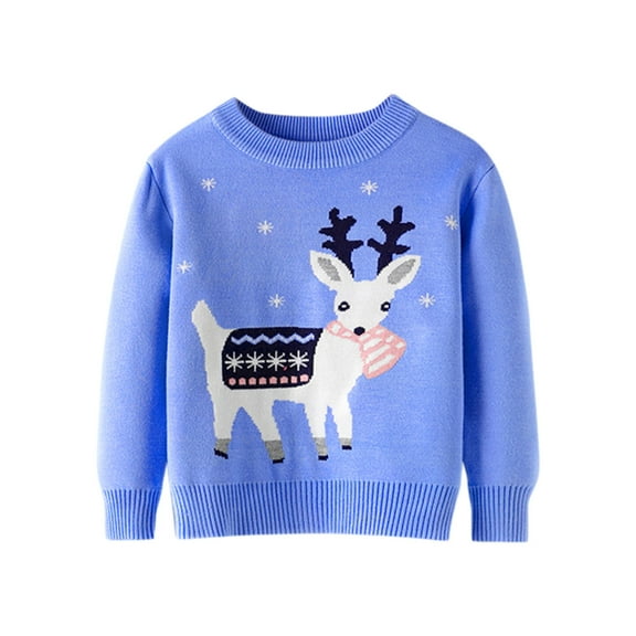 Odeerbi Toddler Boys Girls Christmas Sweater Young Children Clothes Soft Warm Pajamas Holiday Birthday Gift Blue 5-6 Years