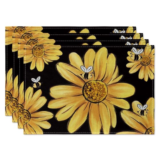 Smile Bee Chrysanthemum Daisy Sunflower Table Placemats for Spring Summer 12 x 18 Inch Set of 4