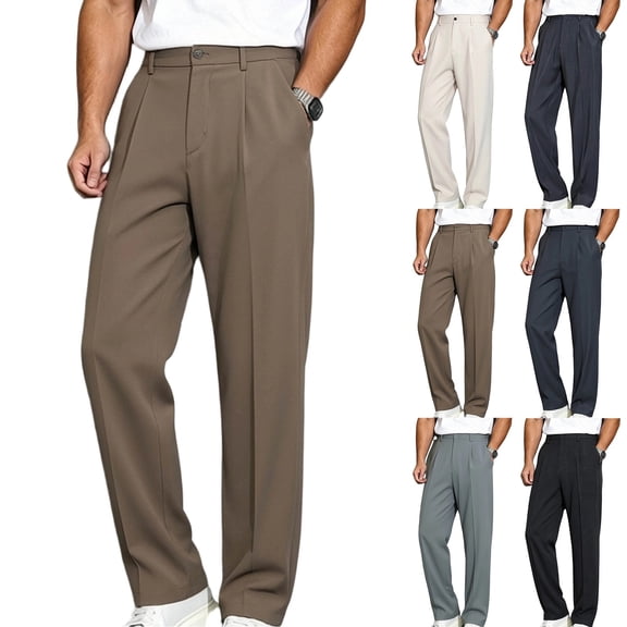 Abomasnow Men's Big and Tall Dressy Pants High Waist Straight Leg Pleated Stretch Pants Work Office Business Casual Trousers with Pockets