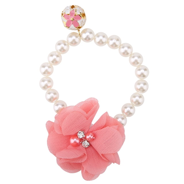 Collar elástico con perlas y flores para perro y mascota, accesorio de joyería para cachorro (rosa)