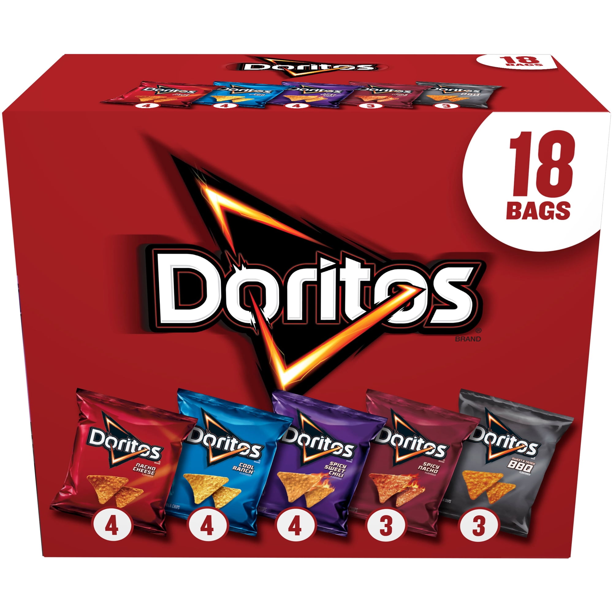 Doritos Tortilla Chips 5 Flavor Variety Pack Snack Chips, 1 oz Bags, 18 Count