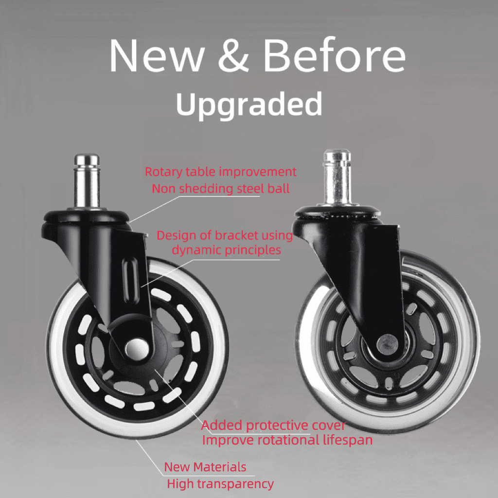 Office Chair Wheels Replacement,Rubber Wheels Universal,Fit 3" Chair Casters Incredibly Smooth & Quiet Casters Heavy Duty Chair Wheels,Fits 98% Chair,Caster Set of 5