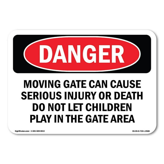 OSHA Danger Sign - Moving Gate Can Cause Serious Injury Or | Decal | Protect Your Business, Construction Site, Shop Area |  Made in The USA
