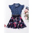 thumbnail image 4 of inlzdz Robe d'Été pour Filles Sans Manches Haut en Denim Imprimé Floral Tutu Princesse Robe Soleil Tenue Décontractée Bleu Marine 6, 4 of 7