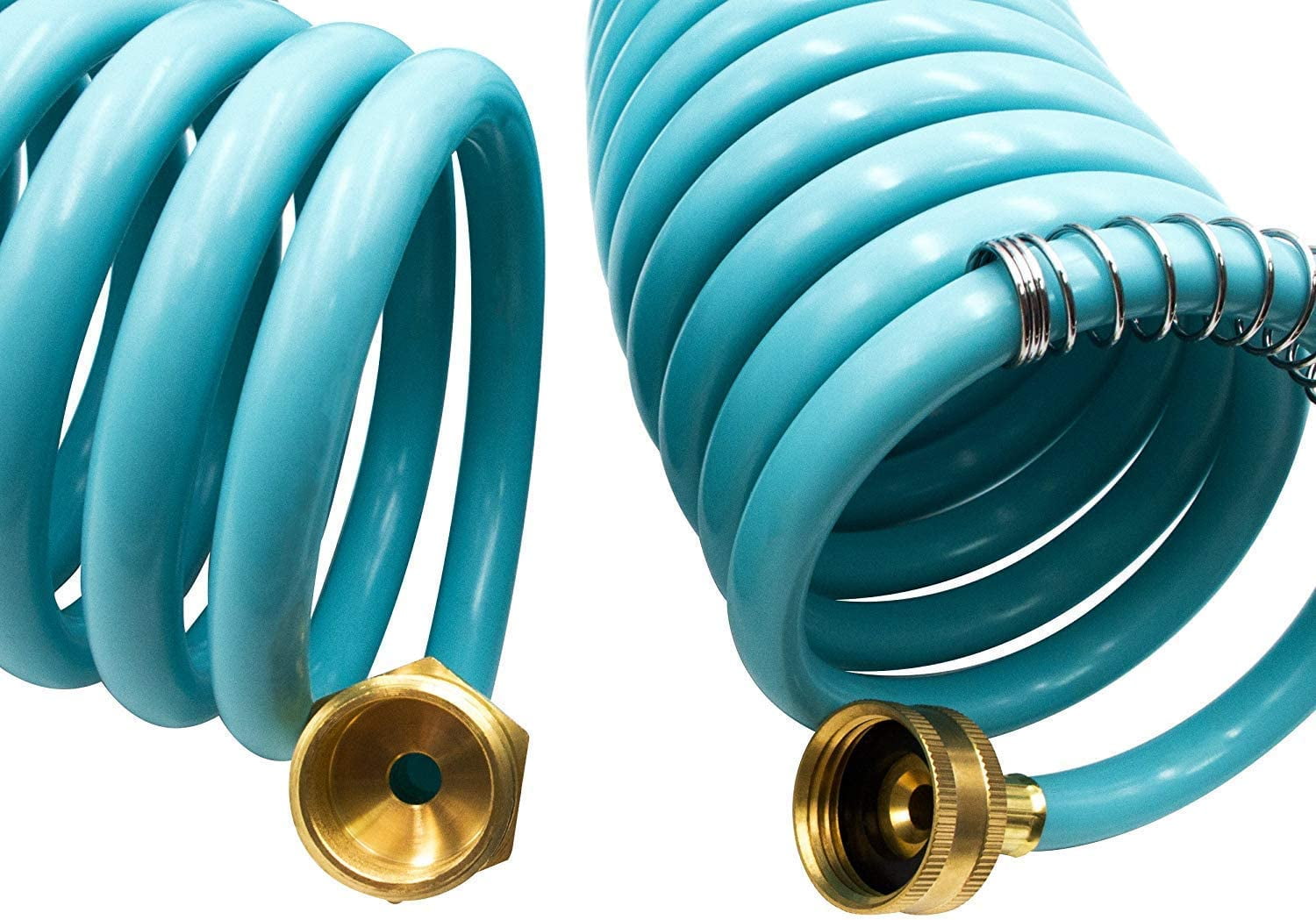 50ft EVA Curly Garden Hose with Brass Connectors, Retractable, 7-Pattern Sprayer