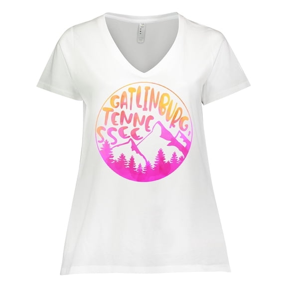 Inktastic Gatlinburg, Tennessee- Mountains in Sunrise Colors Women's Plus Size V-Neck T-Shirt