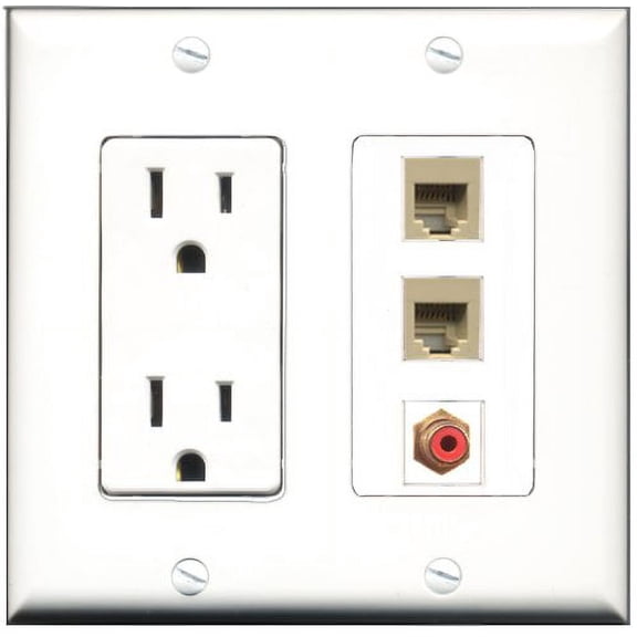 RiteAV - 15 Amp Power Outlet 1 Port RCA Red 2 Port Phone Beige Decorative Wall Plate