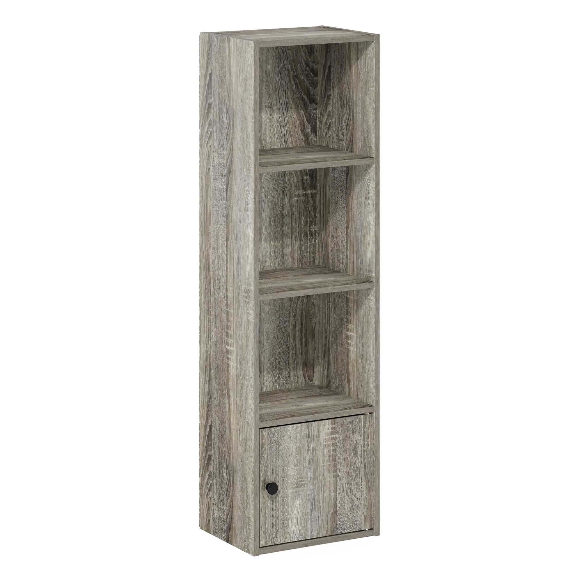 Furinno LUDER 4-Tier Shelf Bookcase with 1 Door Storage Cabinet in French Oak