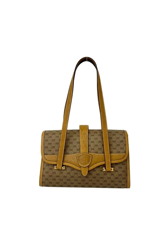 Pre-Owned GUCCI Vintage Micro GG Pattern Leather Handbag Mini Tote Bag Brown 66250