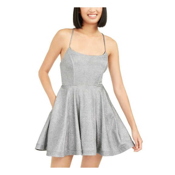 SPEECHLESS Womens Silver Spaghetti Strap Mini Fit   Flare Dress Juniors 5