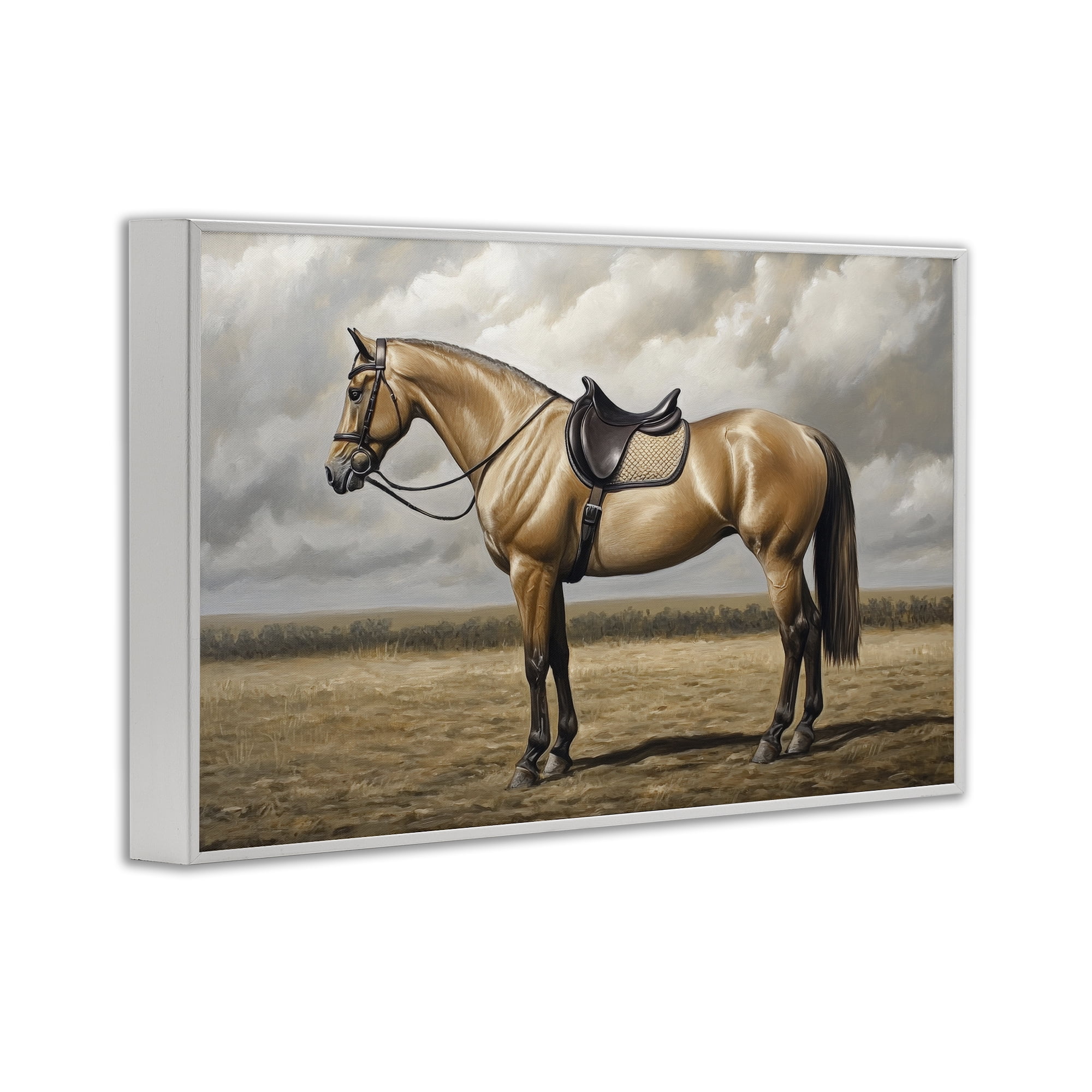 Stupell Industries Shiny Mare Saddled Up White Framed Giclee Art, design by Petal Prints Design