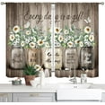 thumbnail image 1 of Floral Daisy Wood Kitchen Curtains Farmhouse Vintage Flower Small Short Cafe Window Curtains Country Spring Butterfly Tier Curtains Over Sink 2 Panels Rod Pocket Window Drapes (42x45 Inch), 1 of 5