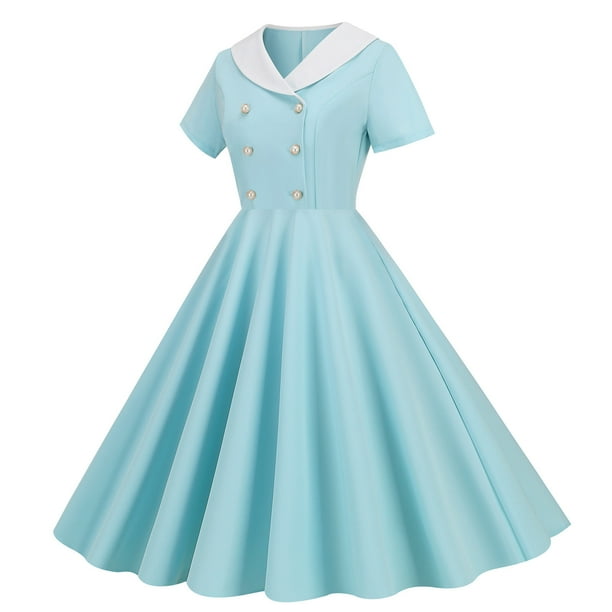 Xflwam 1960s Dresses for Women Lapel Double Breasted Dress 50sVintage Polka Dot Rockabilly Dresses Retro Tea Party Dress Light Blue XL Xflwam 1960s Dresses for Women Lapel Double Breasted Dress 50sVintage Polka Dot Rockabilly Dresses Retro Tea Party Dress Light Blue XL
