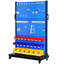 Temolulu Heavy Duty Metal Shelving Unit, Mobile Garage Storage Rack with Adjustable Shelves, Tool Hooks & Organizer Bins for Screw, Bolt & Parts Organization