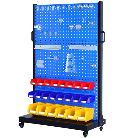 Temolulu Heavy Duty Metal Shelving Unit, Mobile Garage Storage Rack with Adjustable Shelves, Tool Hooks & Organizer Bins for Screw, Bolt & Parts Organization