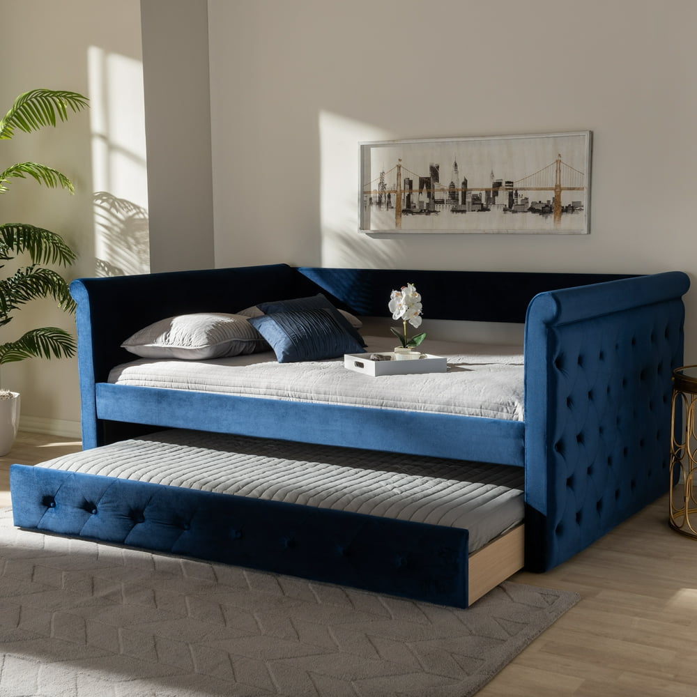 Baxton Studio Amaya Modern and Contemporary Navy Blue Velvet Fabric