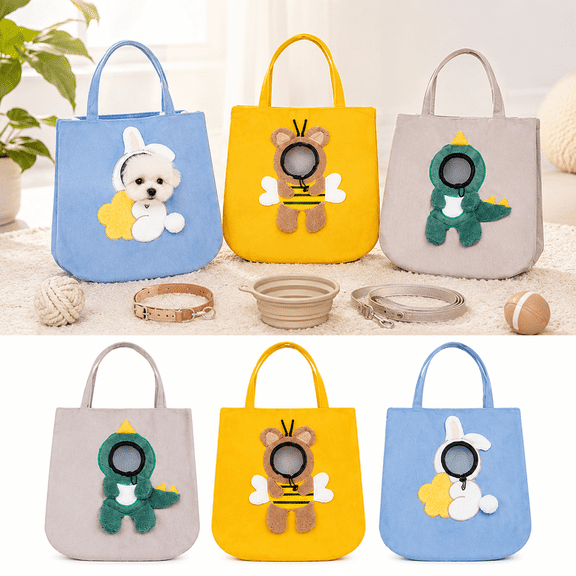 Cute Pet Carrier Shoulder Tote Bag for Small Dogs and Cats, Dinosaur Canvas Carry Purse with Head Out Opening, Soft Portable Pet Travel Bag for Daily Walking and Shopping, Green