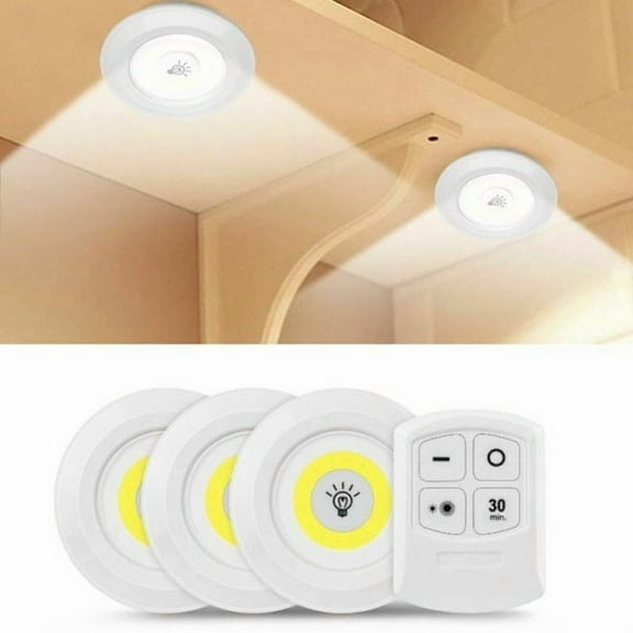 3-pack self-adhesive LED spotlights with remote control - Warm white light