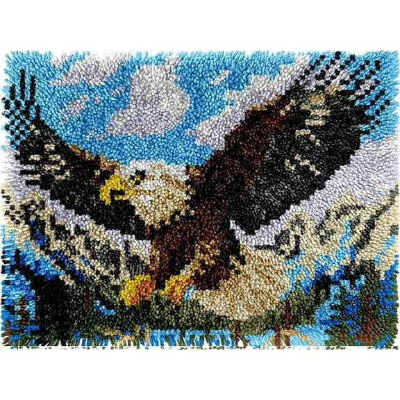 DIY Latch Hook Rug Kits Flying Eagle DIY Cushion Tapestry Making Crochet Hooking Mat Making Kits With Printed Pattern Canvas DIY Carpet Needlework Kits of Home Decor 52x38cm (f17)